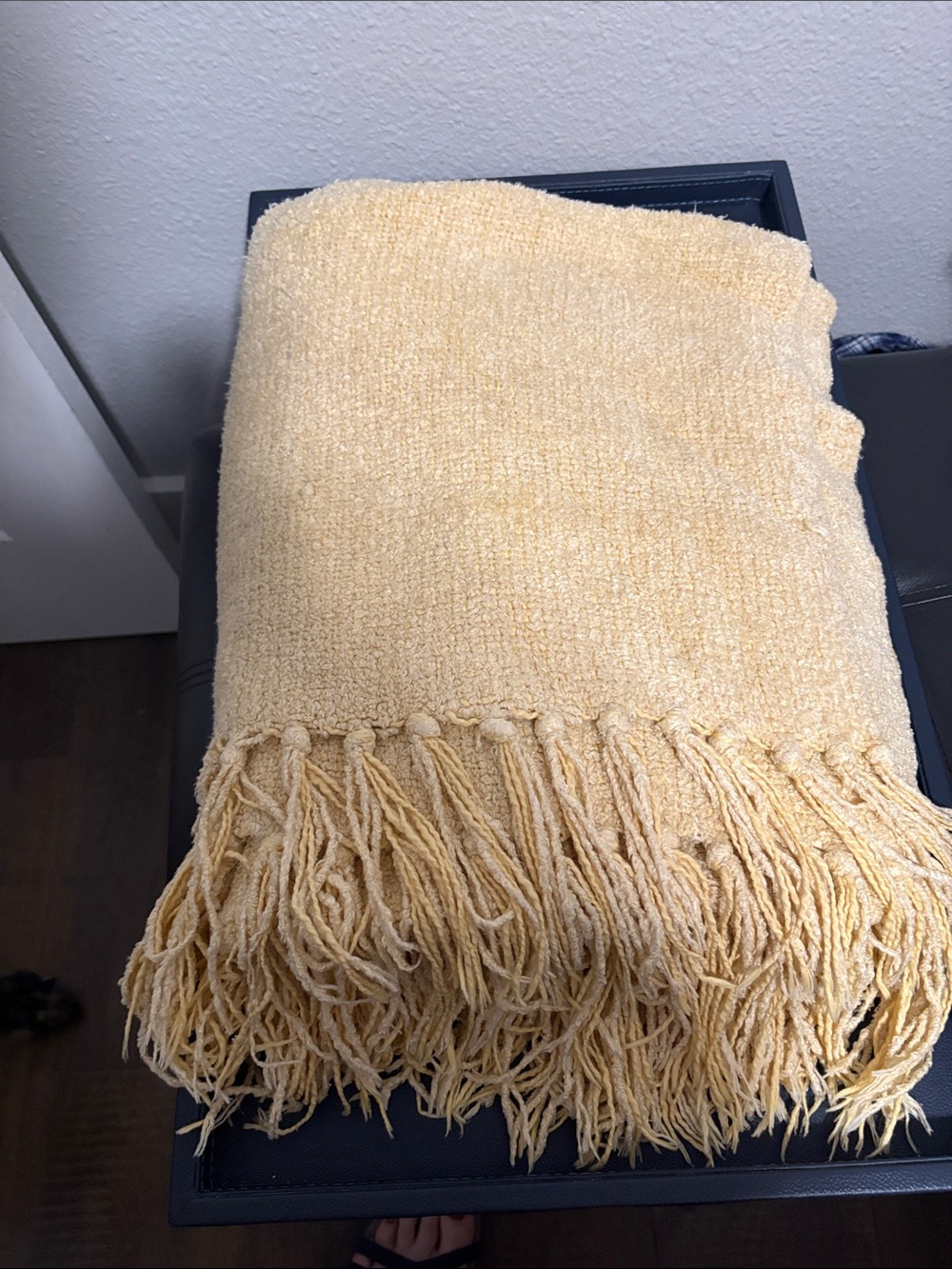 Nordstrom Home Chenille Soft  Yellow Fringe Throw Blanket - Cozy Home Bedding